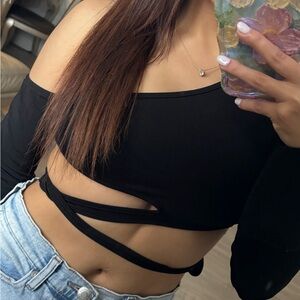 Black Off-Shoulder Wrap Top